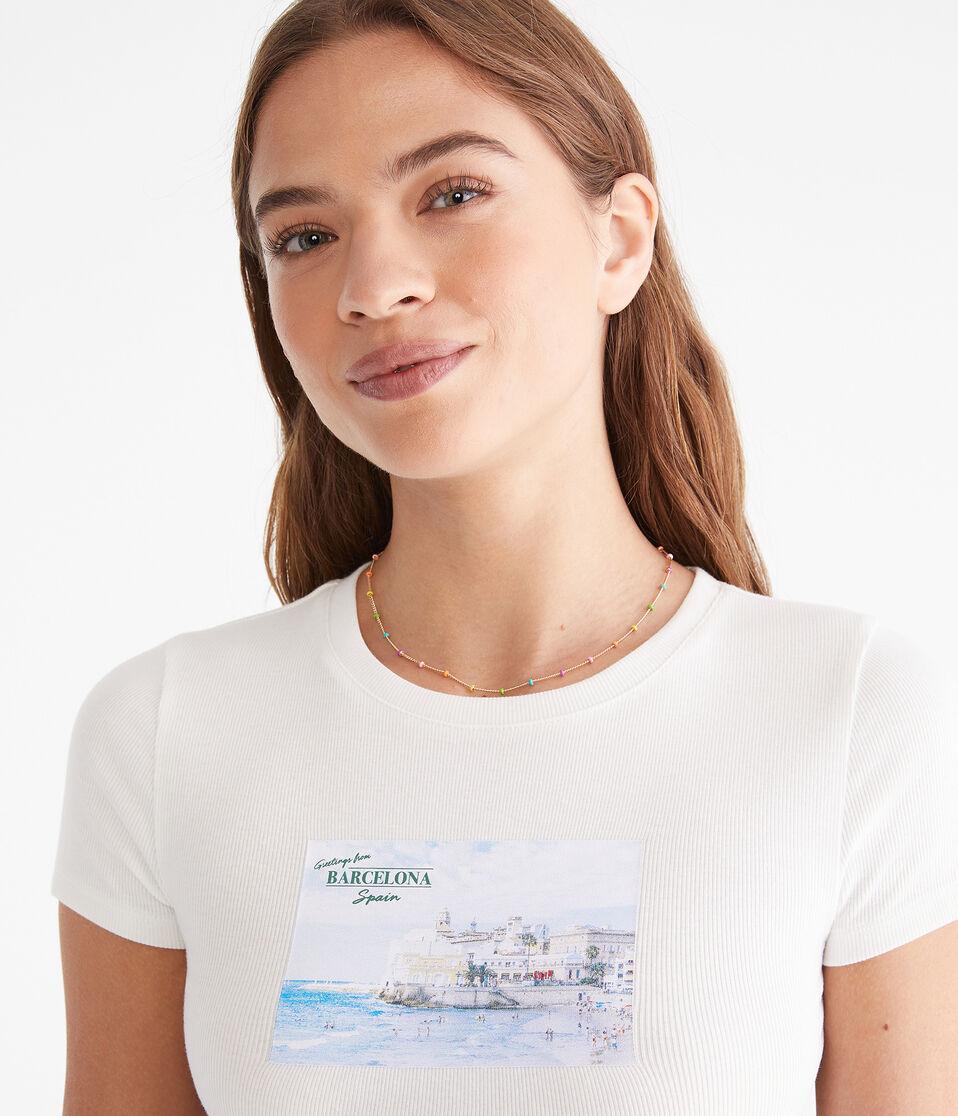 Aéropostale Seriously Soft Barcelona Postcard Baby Tee Cream