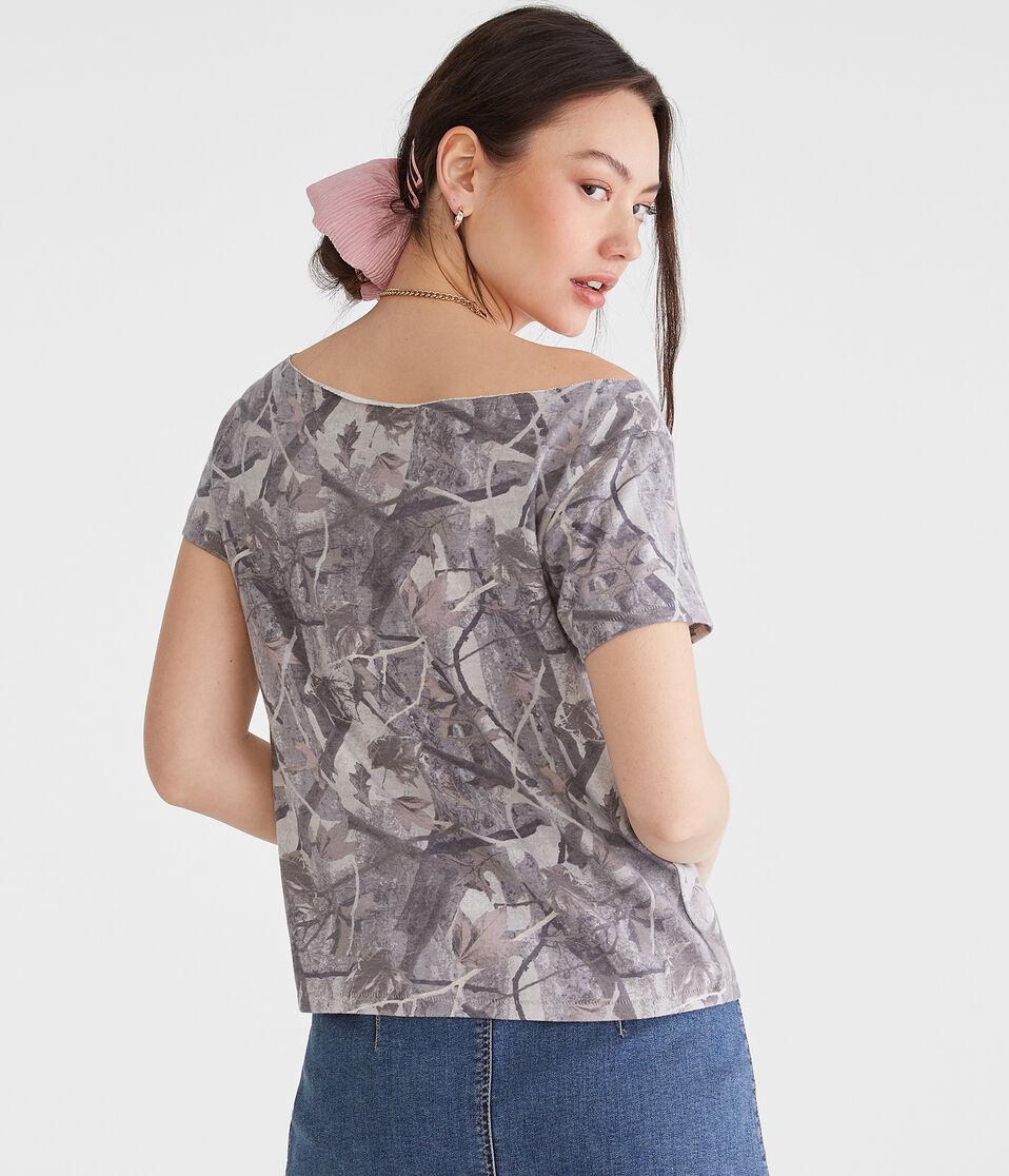 Aéropostale Seriously Soft Camo Cherry Off-The-Shoulder Vintage Fit Graphic Tee Cream