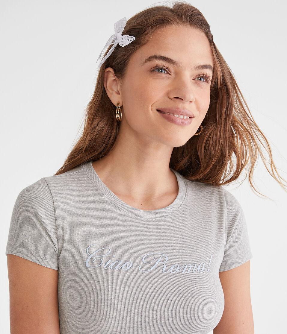 Aéropostale Seriously Soft Ciao Roma Baby Tee Light Heather Grey
