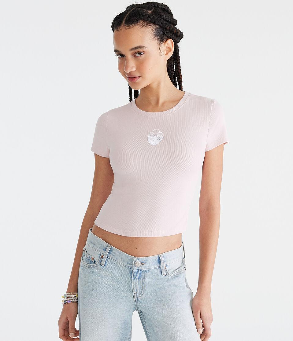 aéropostale Seriously Soft Cowboy Strawberry Baby Tee peach whip