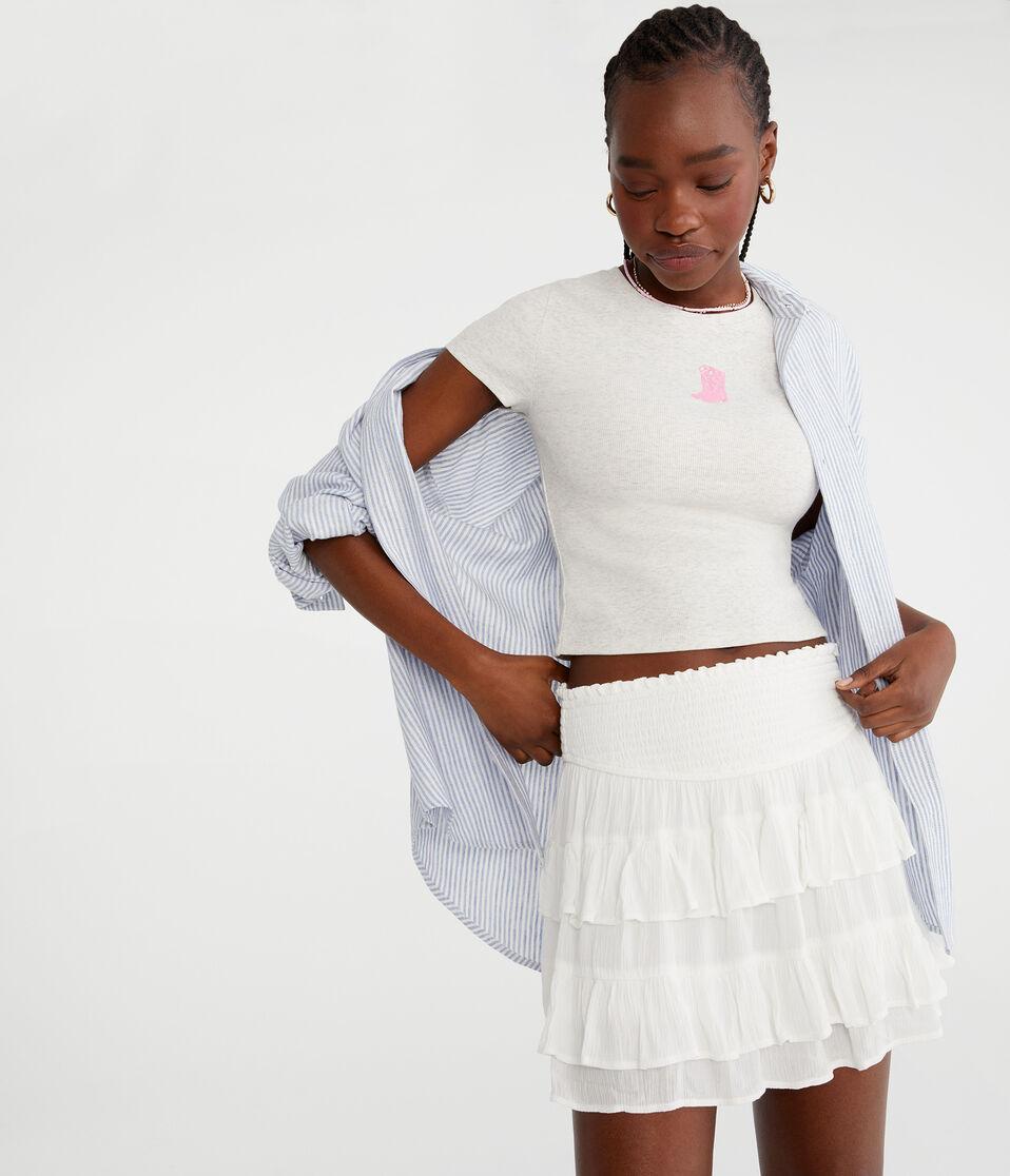 Aéropostale Seriously Soft Cowgirl Boots Baby Tee Lightest Heather Grey