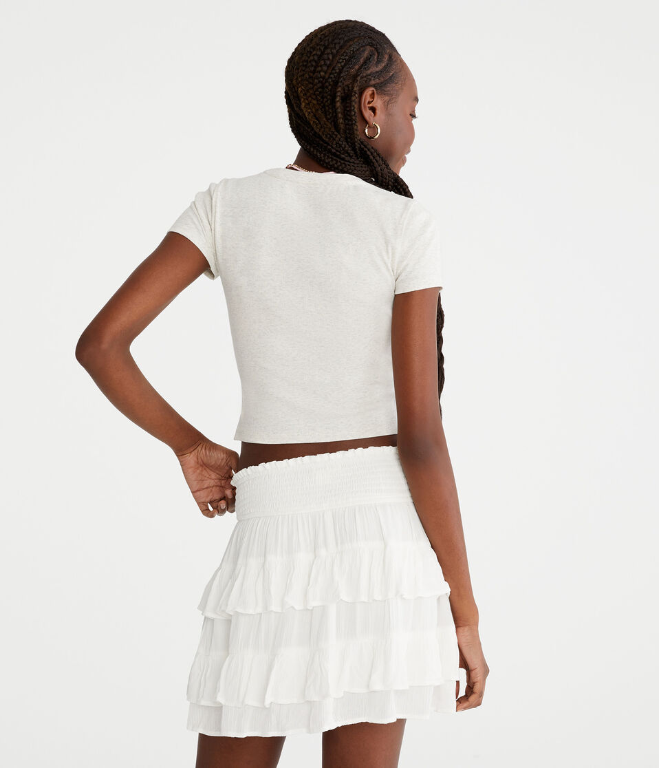 Aéropostale Seriously Soft Cowgirl Boots Baby Tee Lightest Heather Grey