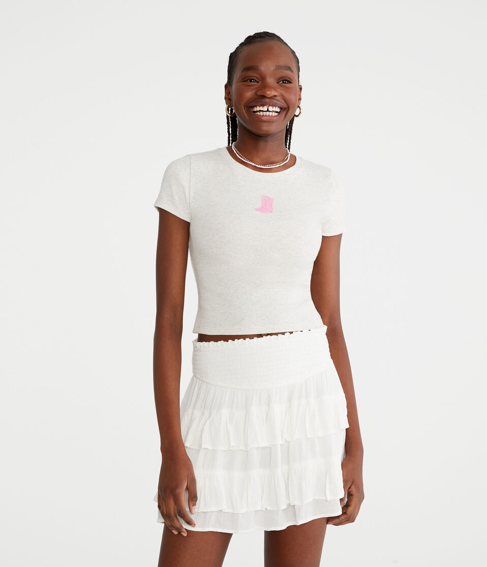 aéropostale Seriously Soft Cowgirl Boots Baby Tee lightest heather grey