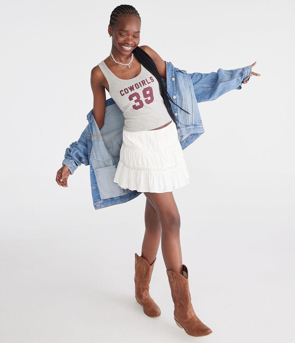 Aéropostale Seriously Soft Cowgirls 39 Cropped Scoop-Neck Tank Light Heather Grey