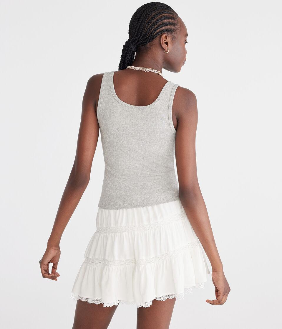 Aéropostale Seriously Soft Cowgirls 39 Cropped Scoop-Neck Tank Light Heather Grey