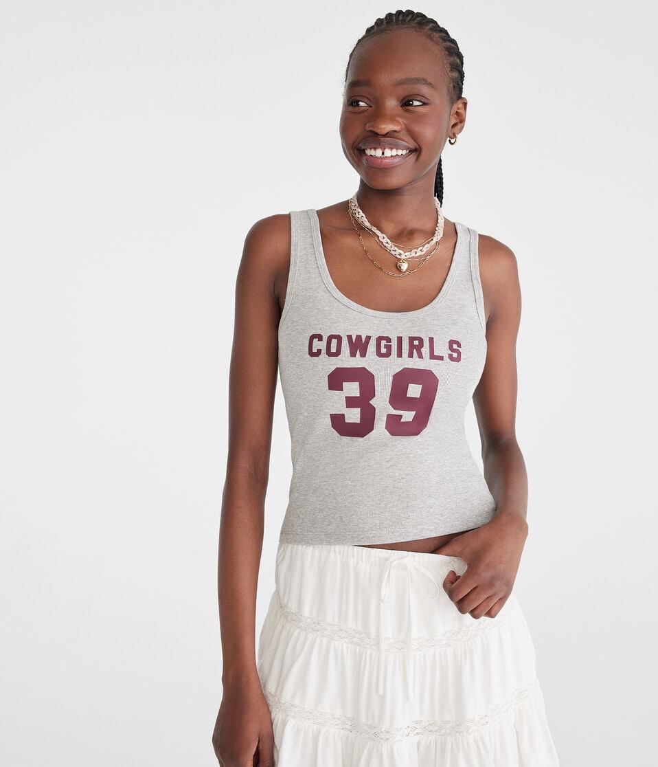 aéropostale Seriously Soft Cowgirls 39 Cropped Scoop-Neck Tank light heather grey