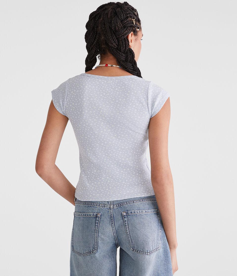 Aéropostale Seriously Soft Floral Scoop-Neck Buttoned Tee Blue Haze