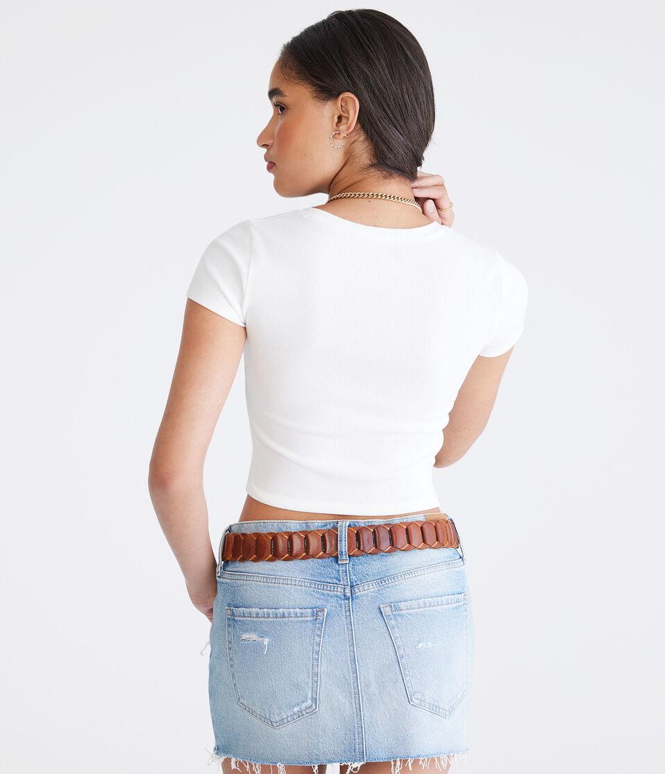 Aéropostale Seriously Soft Gingham Bow Baby Tee Cream