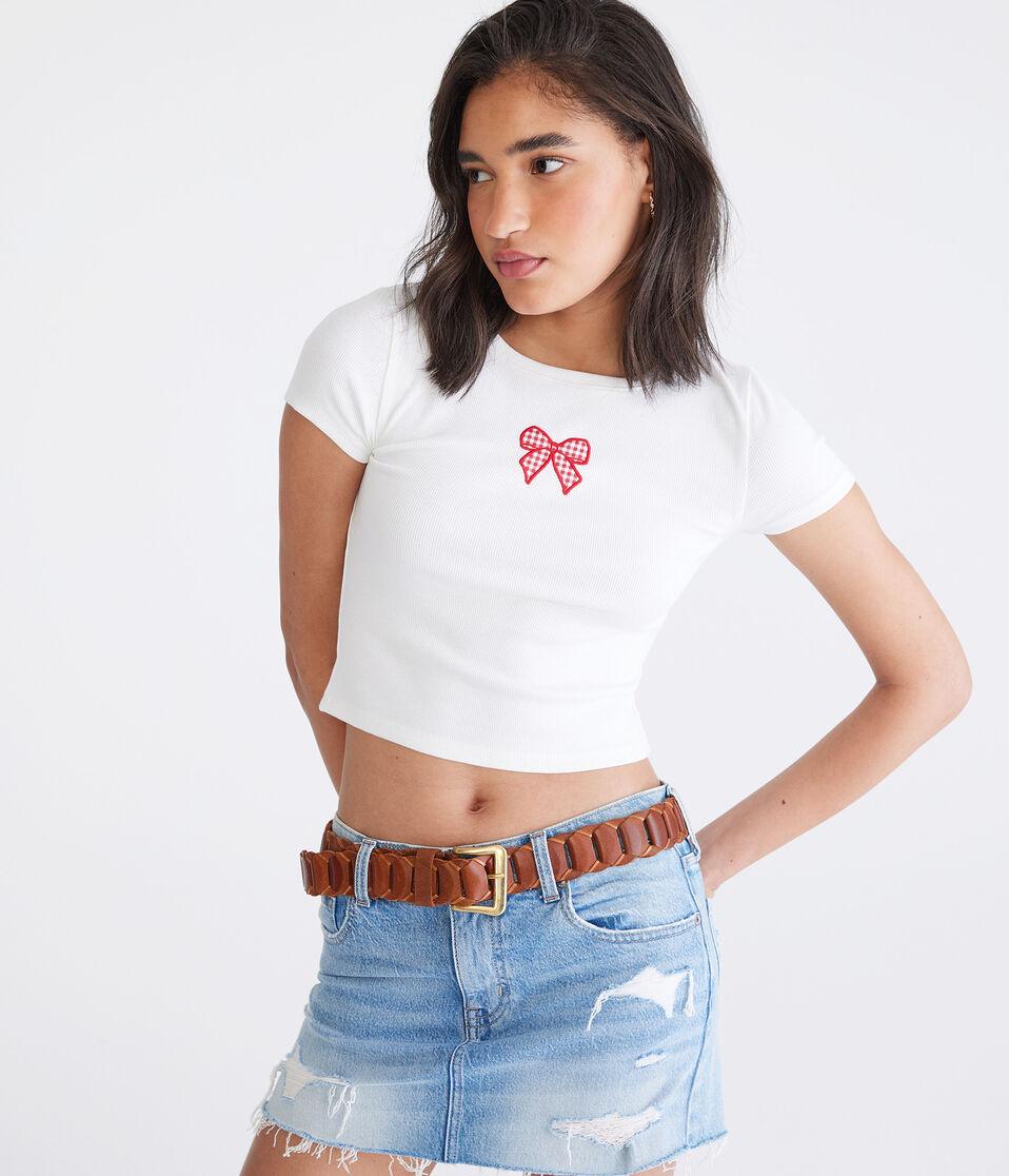 aéropostale Seriously Soft Gingham Bow Baby Tee cream