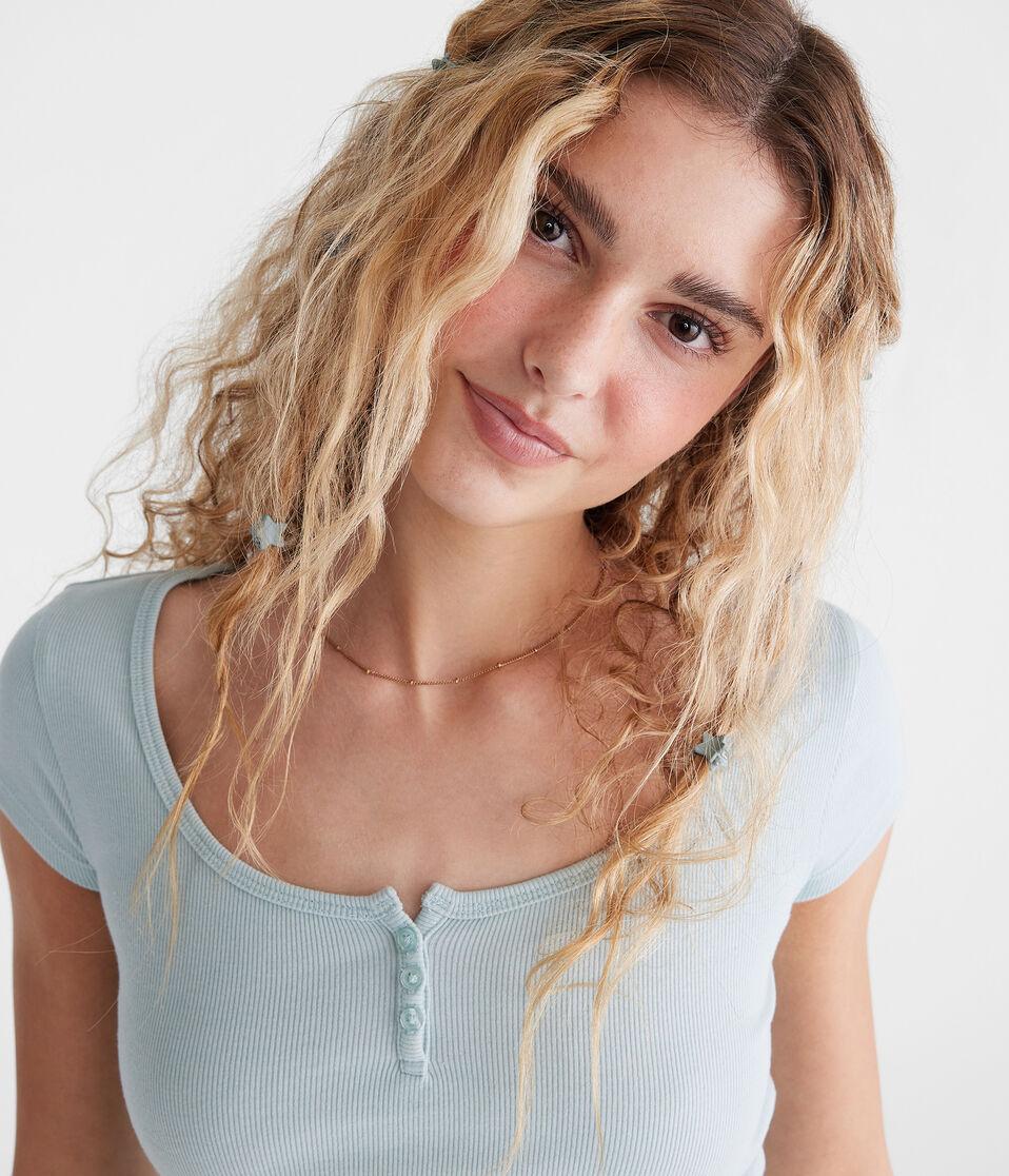 Aéropostale Seriously Soft Henley Tiny Top Polar Blue
