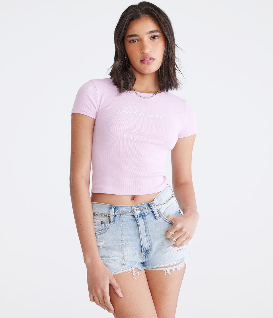 Aéropostale Seriously Soft Just A Girl Baby Tee Winsome Orchid