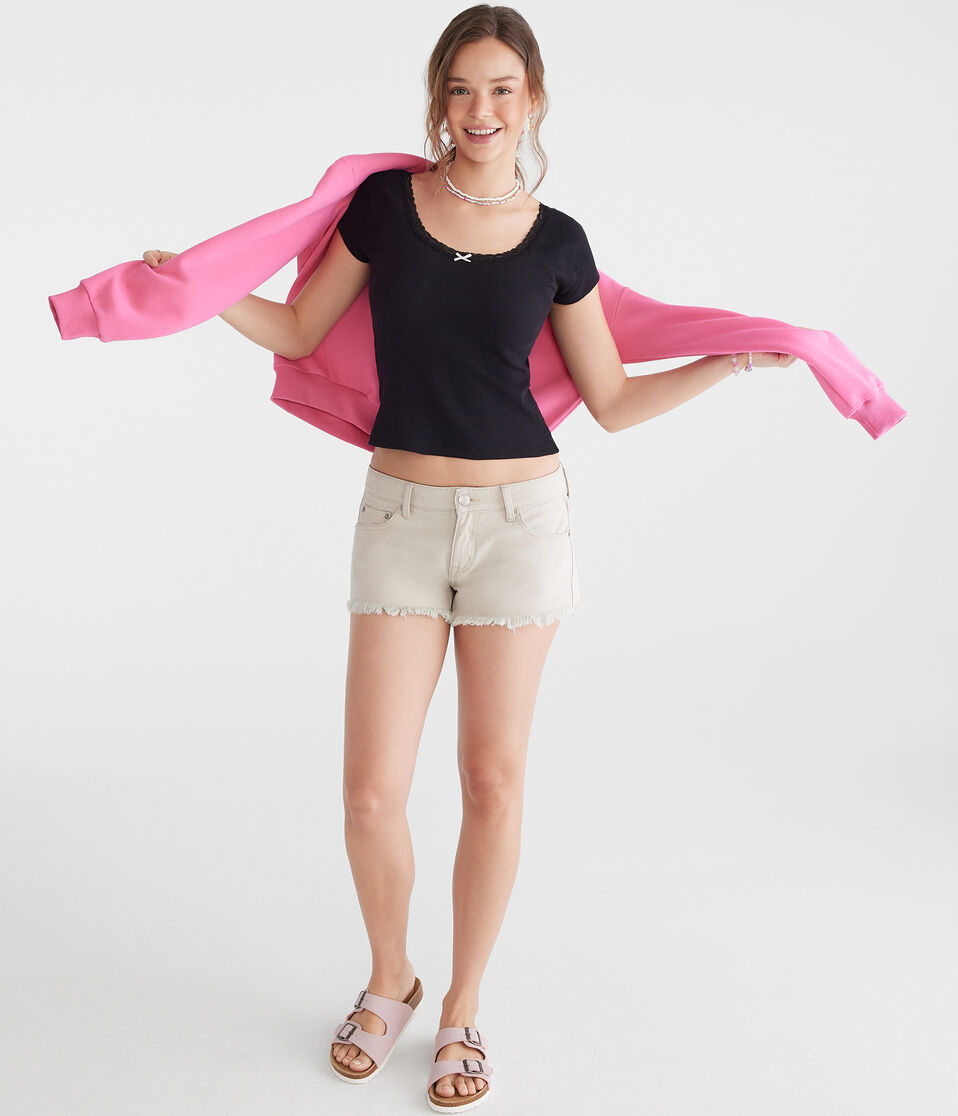 Aéropostale Seriously Soft Lace-Trim Shrunken Tee Black Fox