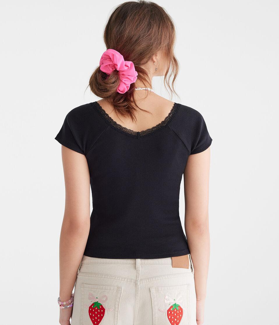 Aéropostale Seriously Soft Lace-Trim Shrunken Tee Black Fox