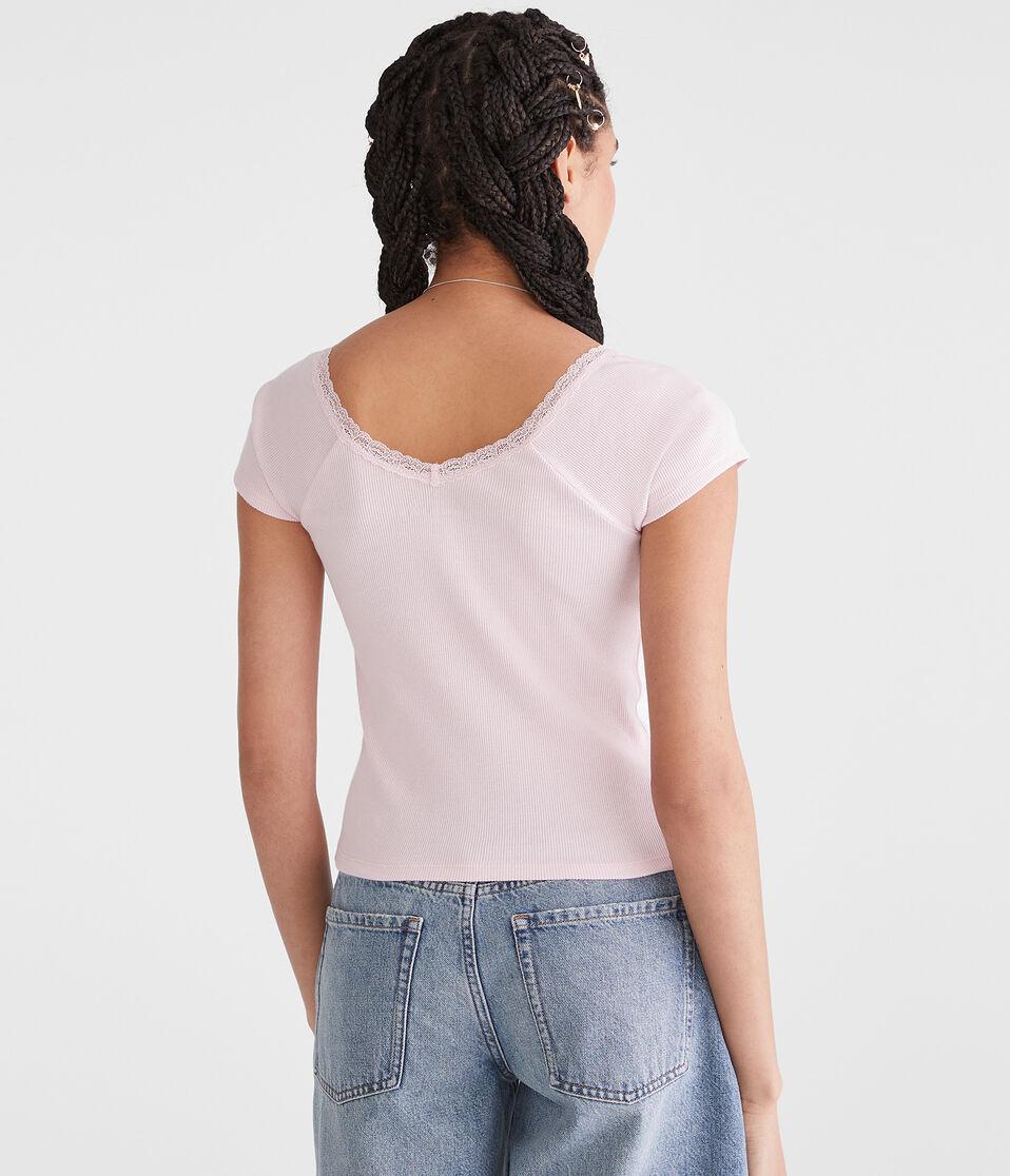 Aéropostale Seriously Soft Lace-Trim Shrunken Tee Peach Whip