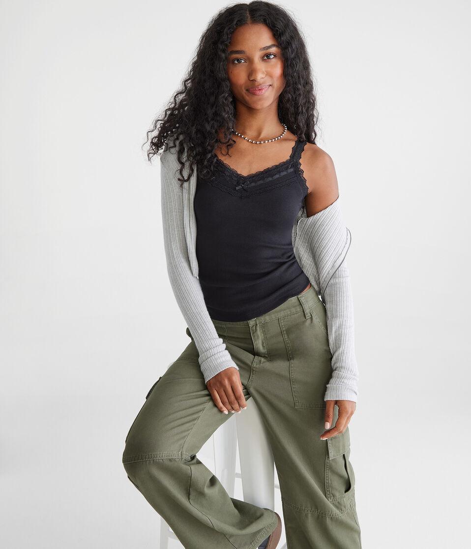 Aéropostale Seriously Soft Lace V-Neck Tank Black Fox