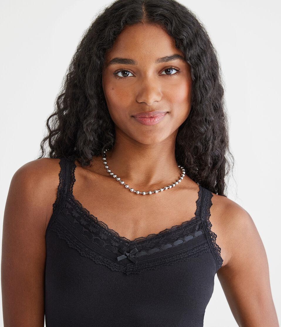 Aéropostale Seriously Soft Lace V-Neck Tank Black Fox