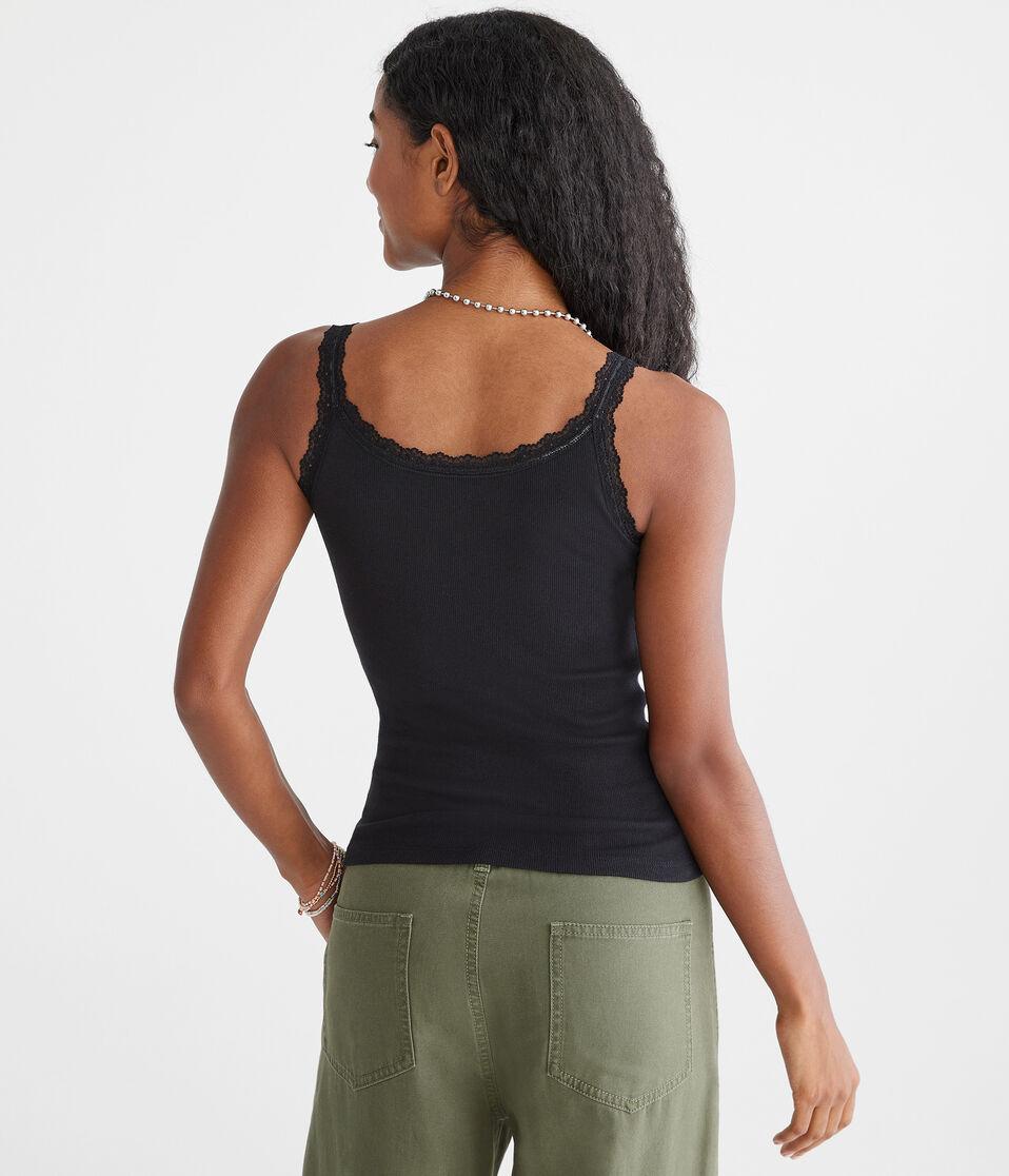 Aéropostale Seriously Soft Lace V-Neck Tank Black Fox