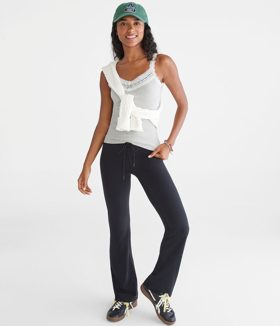 Aéropostale Seriously Soft Lace V-Neck Tank Light Heather Grey