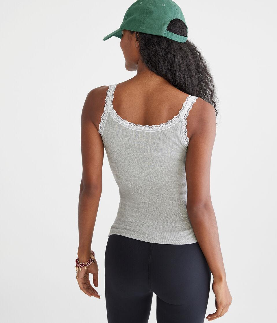 Aéropostale Seriously Soft Lace V-Neck Tank Light Heather Grey