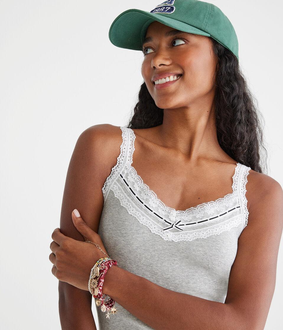 Aéropostale Seriously Soft Lace V-Neck Tank Light Heather Grey