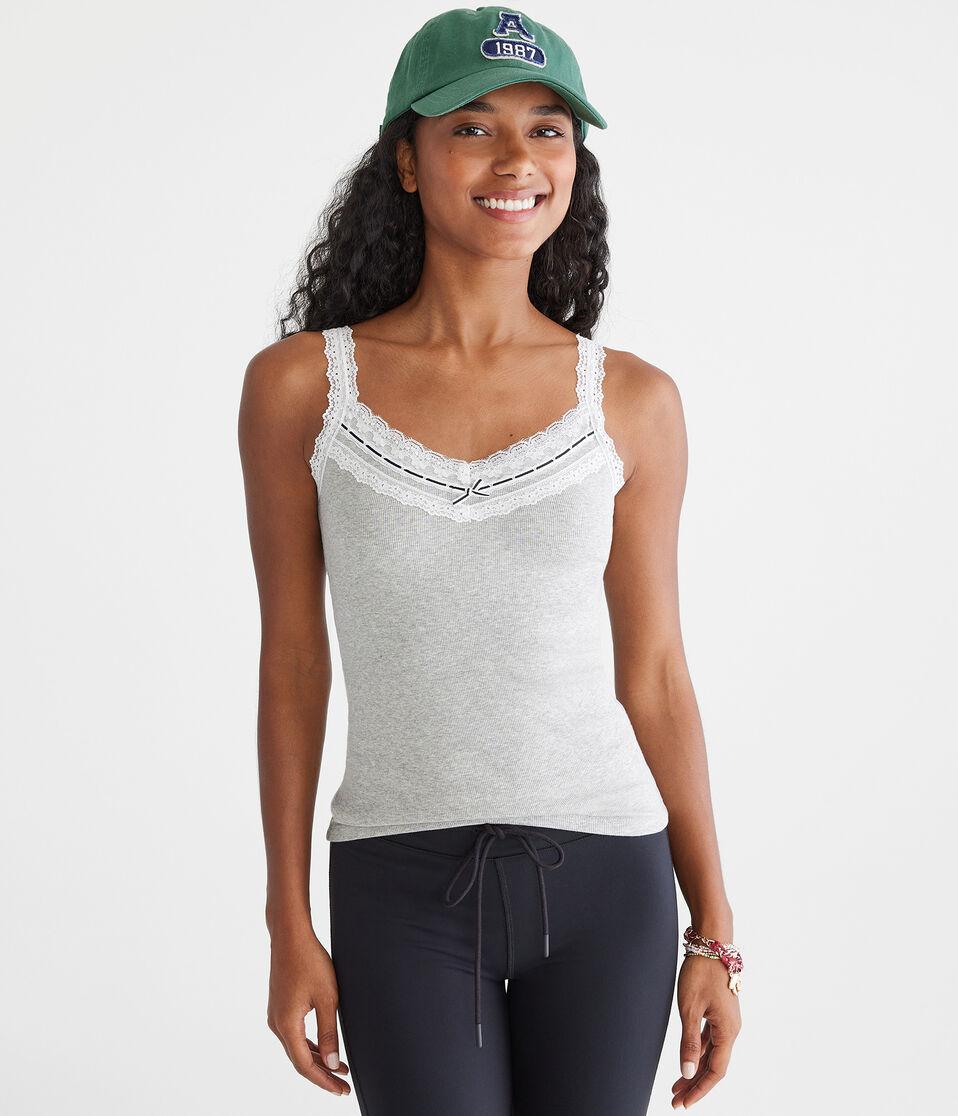 aéropostale Seriously Soft Lace V-Neck Tank light heather grey