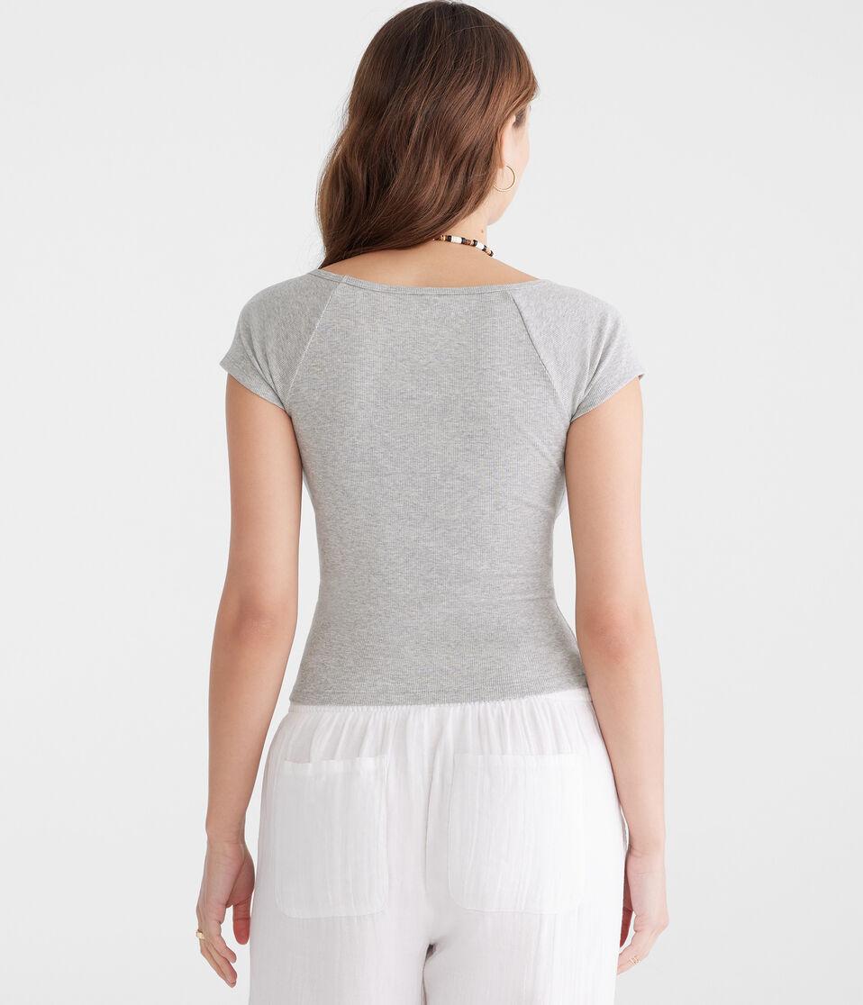 Aéropostale Seriously Soft Lobster Cropped V-Neck Tee Light Heather Grey