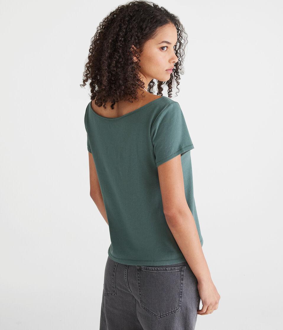 Aéropostale Seriously Soft Monte Carlo Off-The-Shoulder Vintage Fit Graphic Tee Smoke Pine