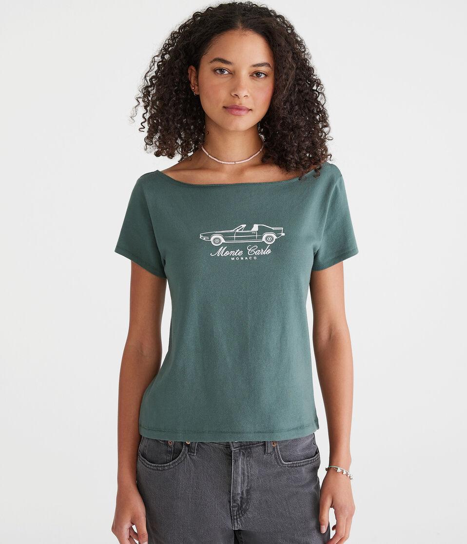 aéropostale Seriously Soft Monte Carlo Off-The-Shoulder Vintage Fit Graphic Tee smoke pine