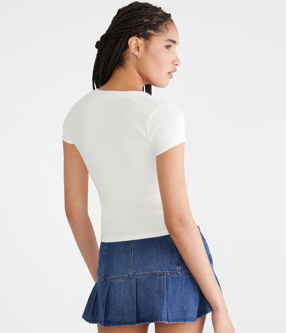 Aéropostale Seriously Soft Plaid Heart Notch-Neck Baby Tee Cream