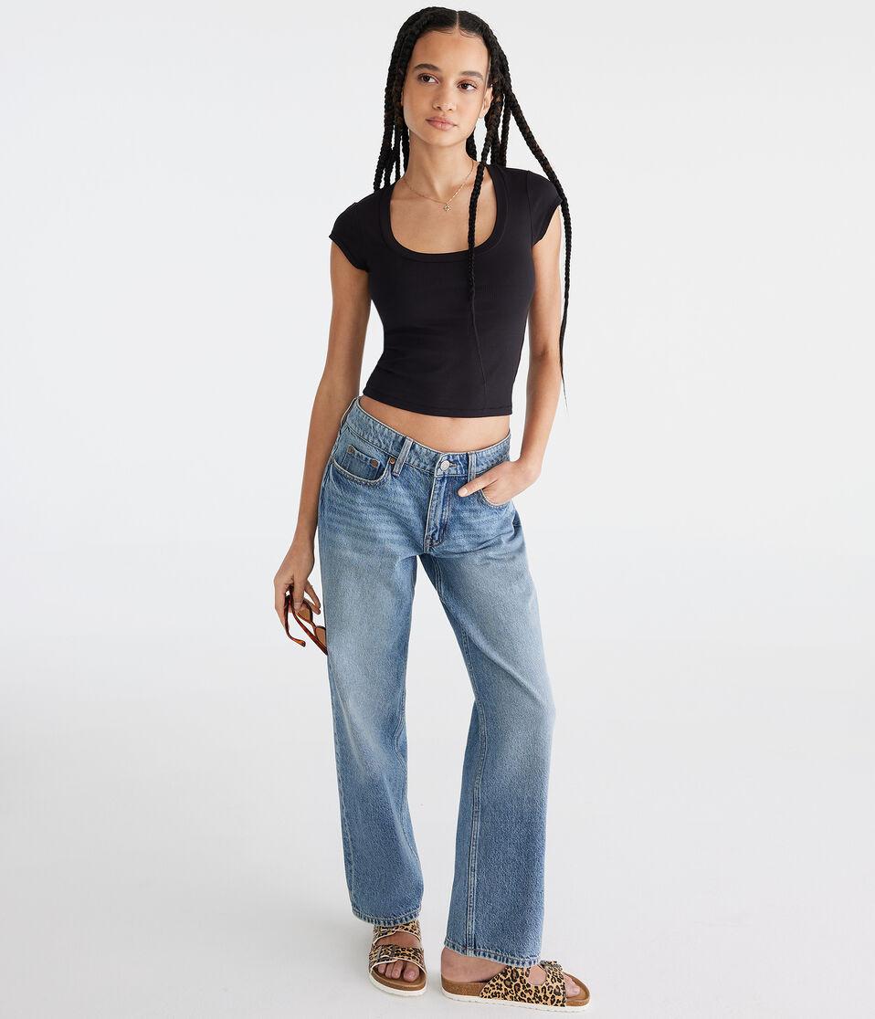 Aéropostale Seriously Soft Ribbed Scoop-Neck Baby Tee Black Fox