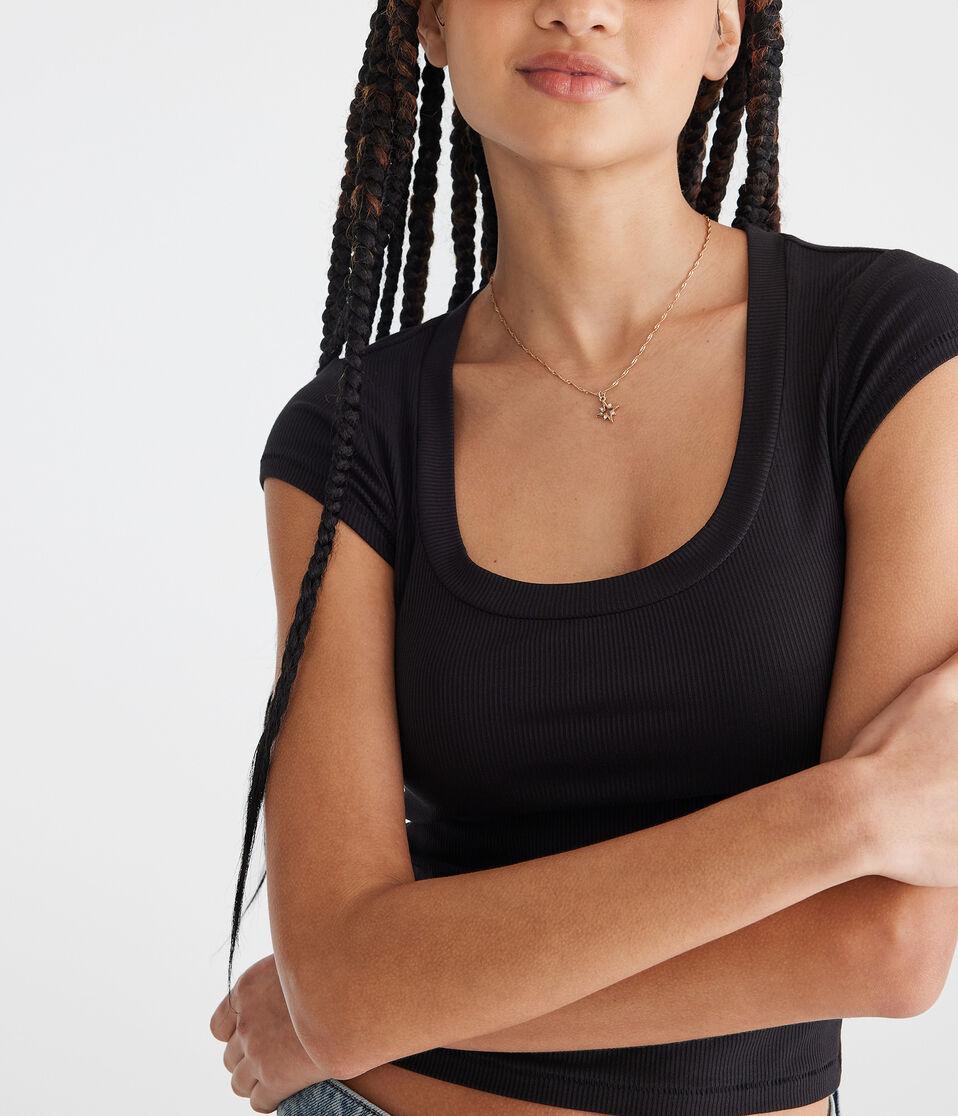 Aéropostale Seriously Soft Ribbed Scoop-Neck Baby Tee Black Fox