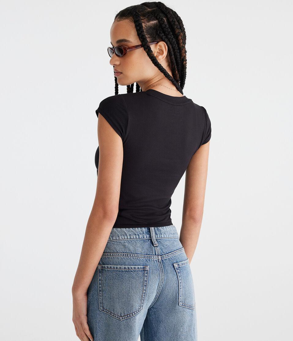 Aéropostale Seriously Soft Ribbed Scoop-Neck Baby Tee Black Fox