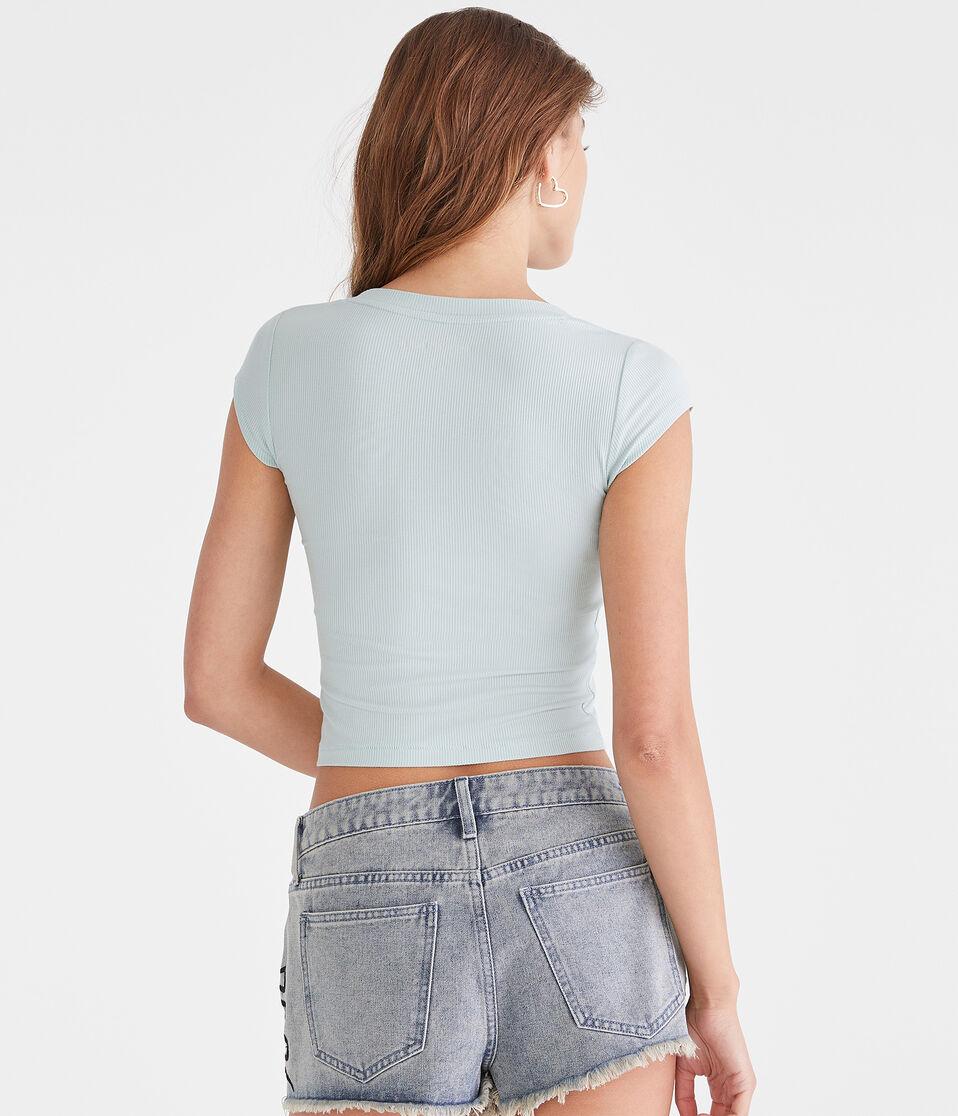Aéropostale Seriously Soft Ribbed Scoop-Neck Baby Tee Blue Haze