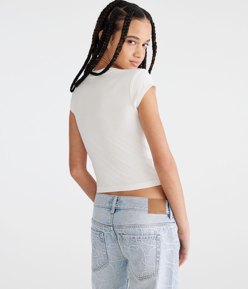 Aéropostale Seriously Soft Ribbed Scoop-Neck Baby Tee Cream