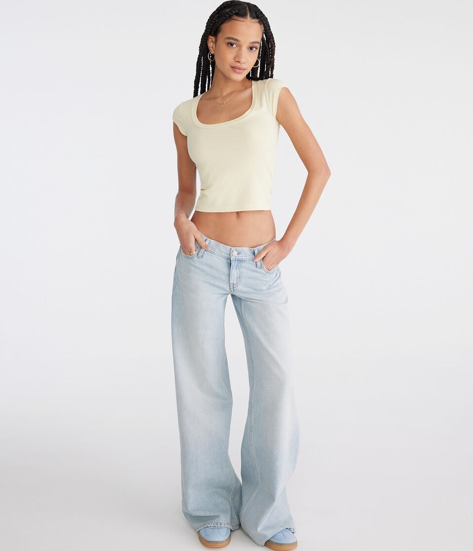 Aéropostale Seriously Soft Ribbed Scoop-Neck Baby Tee Lemon Sorbet