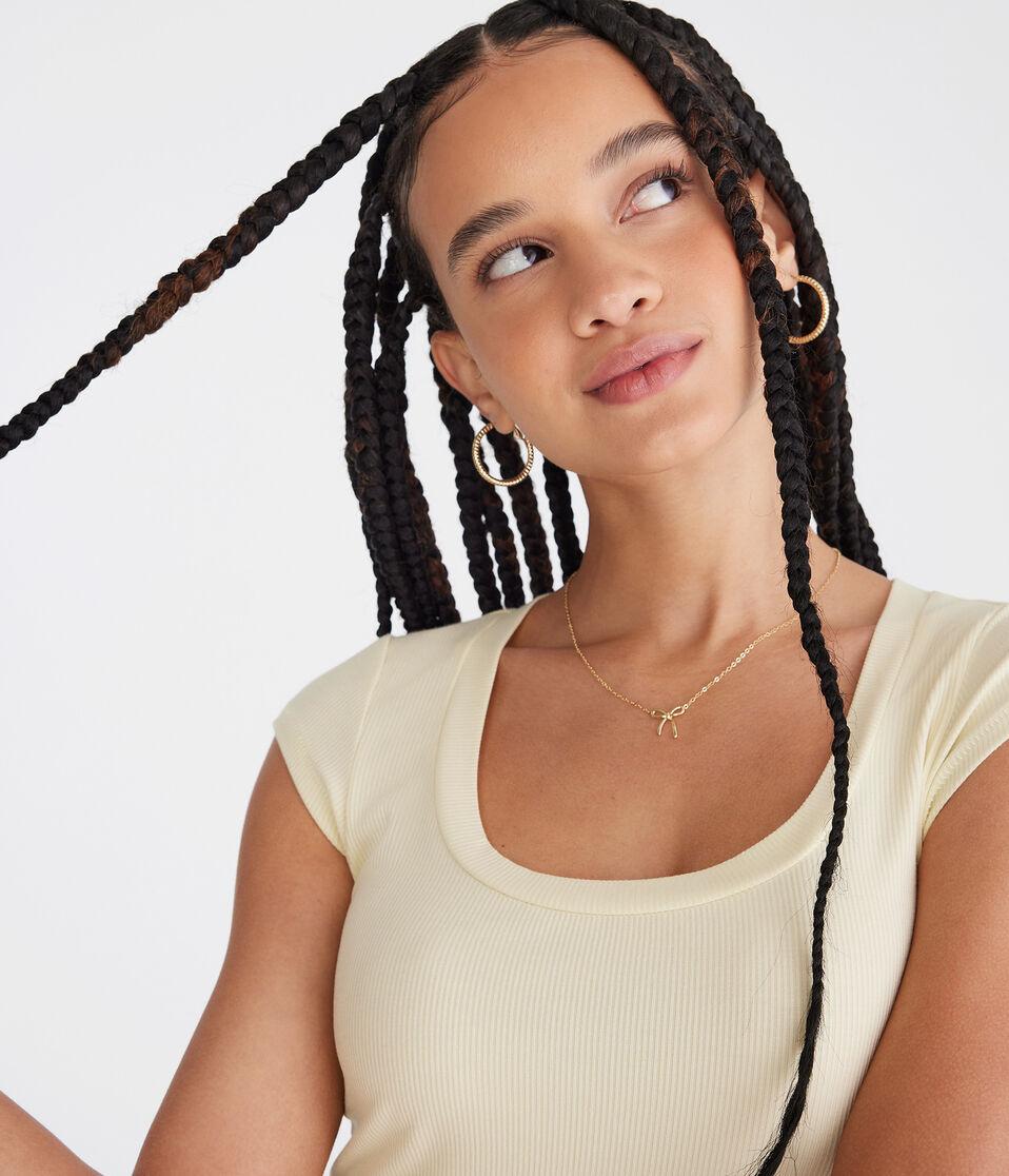 Aéropostale Seriously Soft Ribbed Scoop-Neck Baby Tee Lemon Sorbet