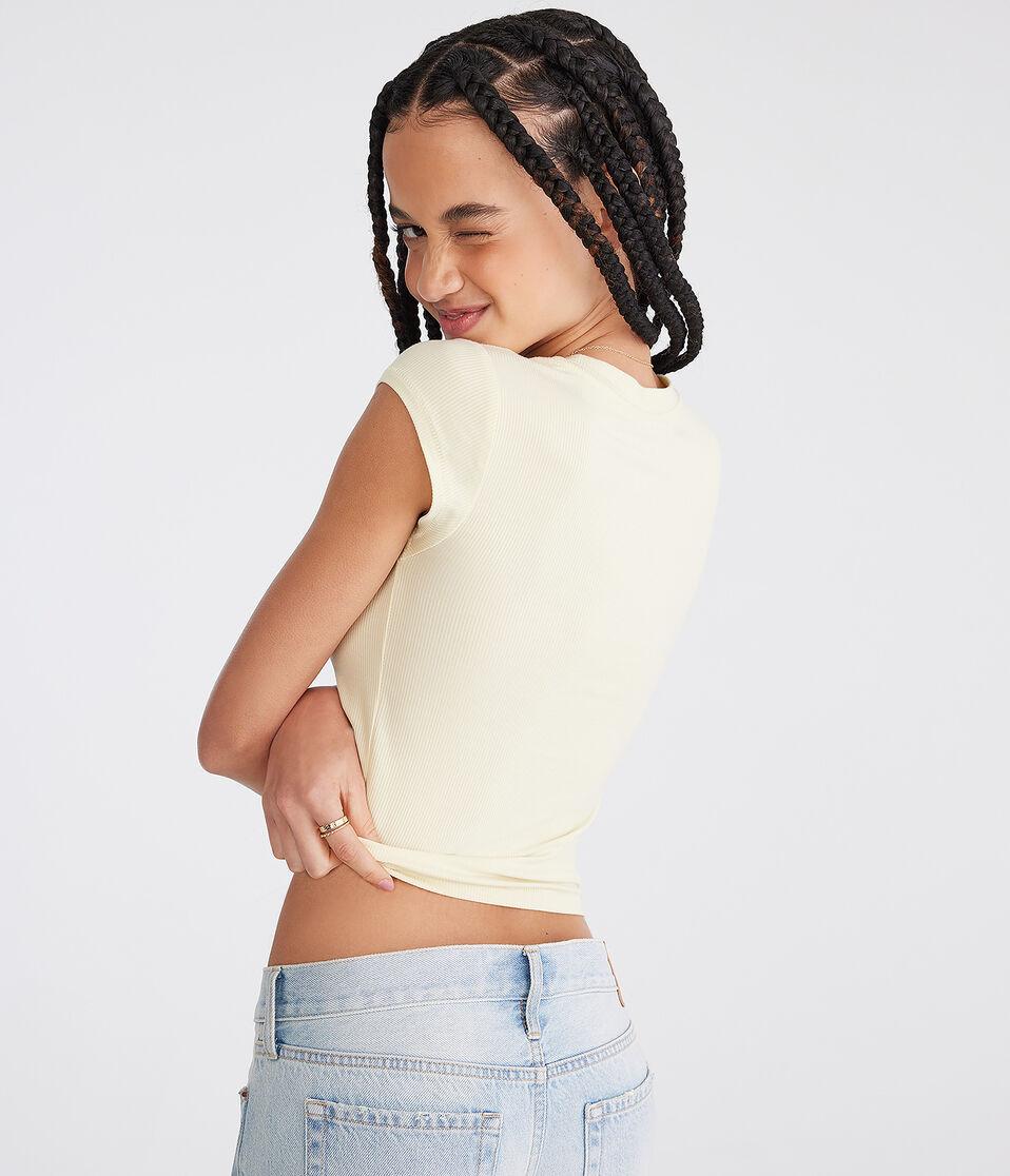 Aéropostale Seriously Soft Ribbed Scoop-Neck Baby Tee Lemon Sorbet
