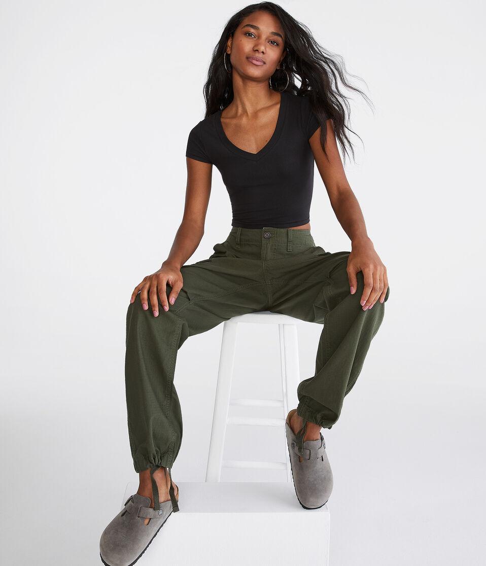 Aéropostale Seriously Soft Ribbed V-Neck Baby Tee Black Fox
