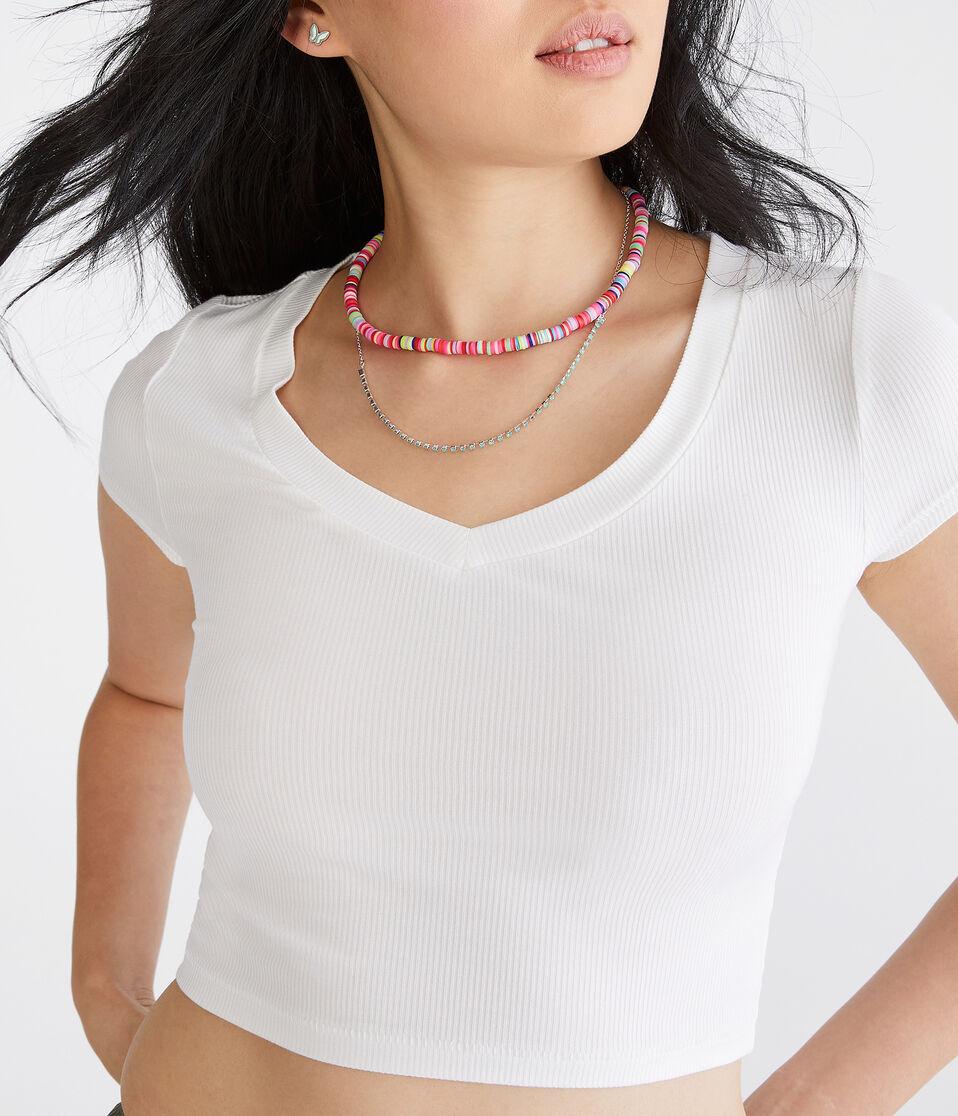 Aéropostale Seriously Soft Ribbed V-Neck Baby Tee Cream