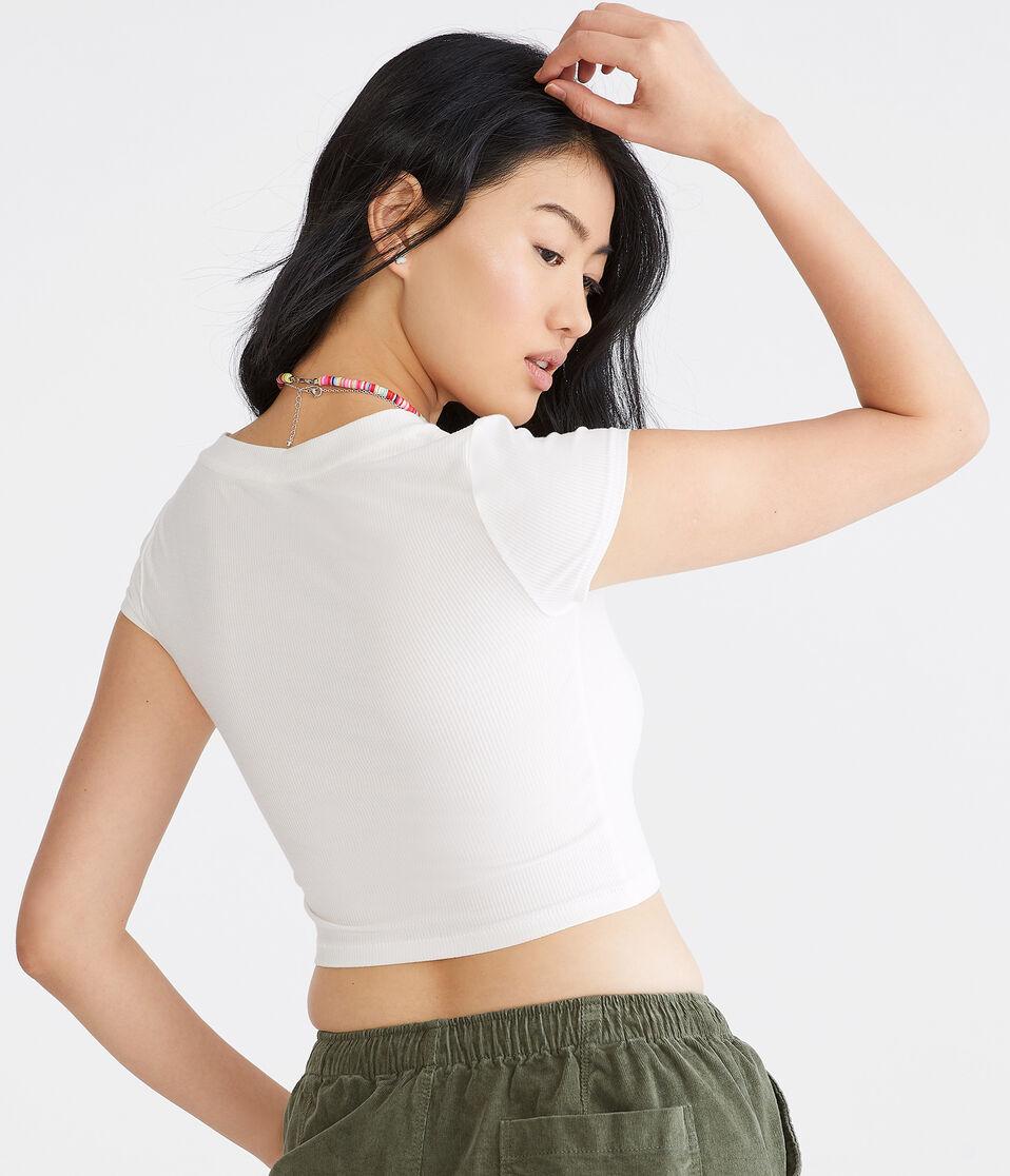 Aéropostale Seriously Soft Ribbed V-Neck Baby Tee Cream