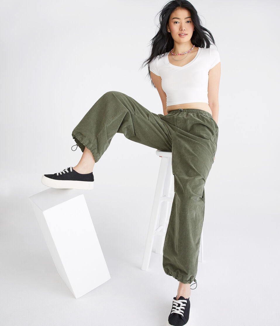 Aéropostale Seriously Soft Ribbed V-Neck Baby Tee Cream