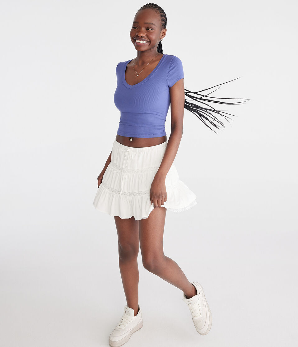 Aéropostale Seriously Soft Ribbed V-Neck Baby Tee Grecian Blue