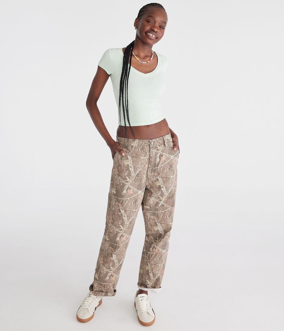 Aéropostale Seriously Soft Ribbed V-Neck Baby Tee Pale Vista