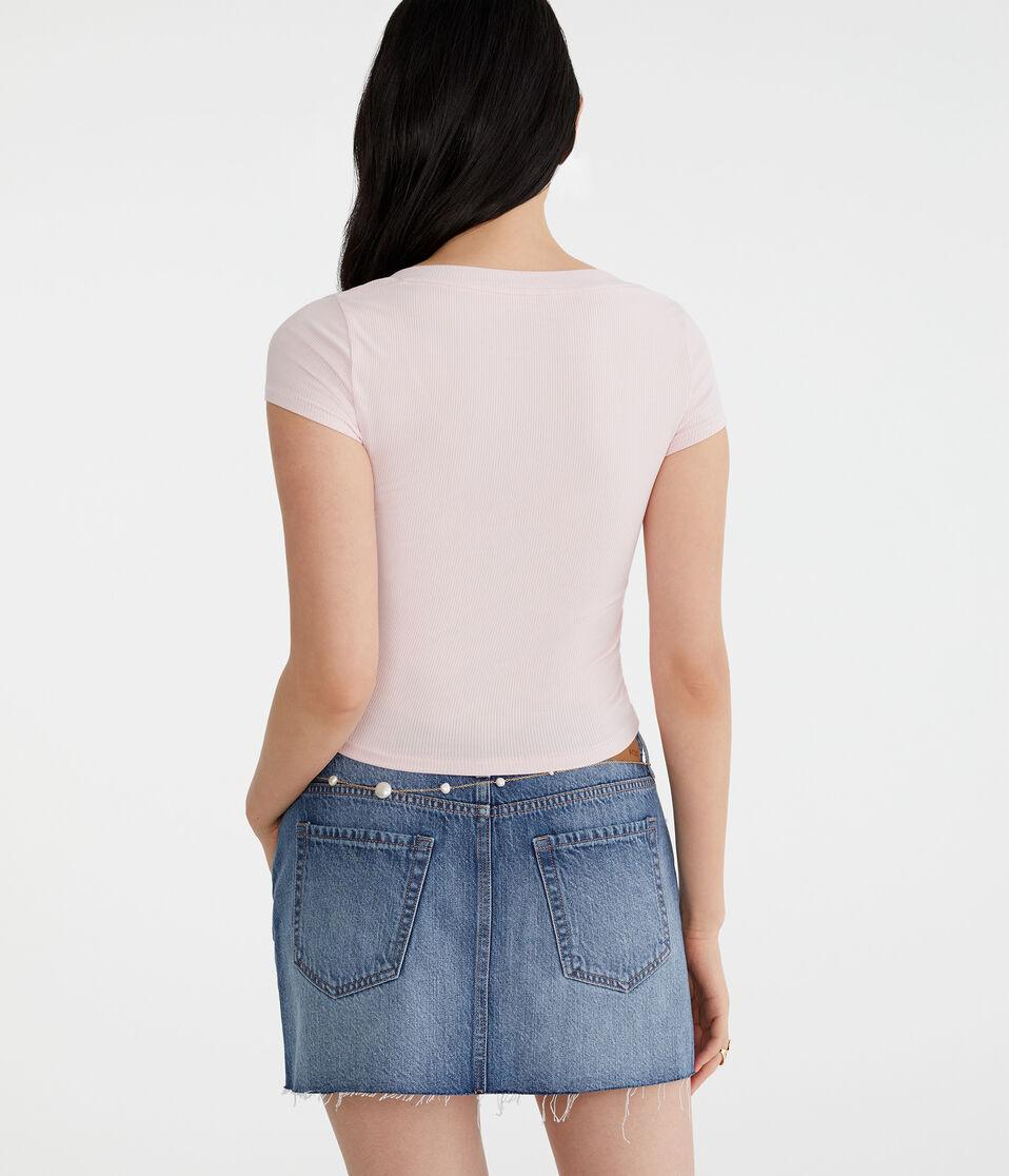 Aéropostale Seriously Soft Ribbed V-Neck Baby Tee Peach Whip