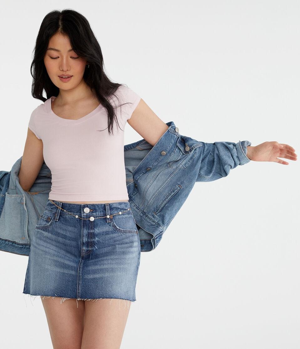 Aéropostale Seriously Soft Ribbed V-Neck Baby Tee Peach Whip