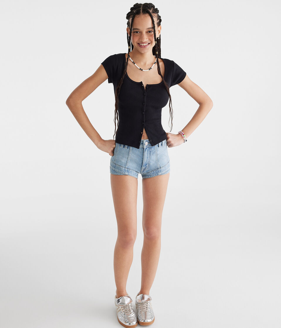 Aéropostale Seriously Soft Scoop-Neck Button-Front Tee Black Fox