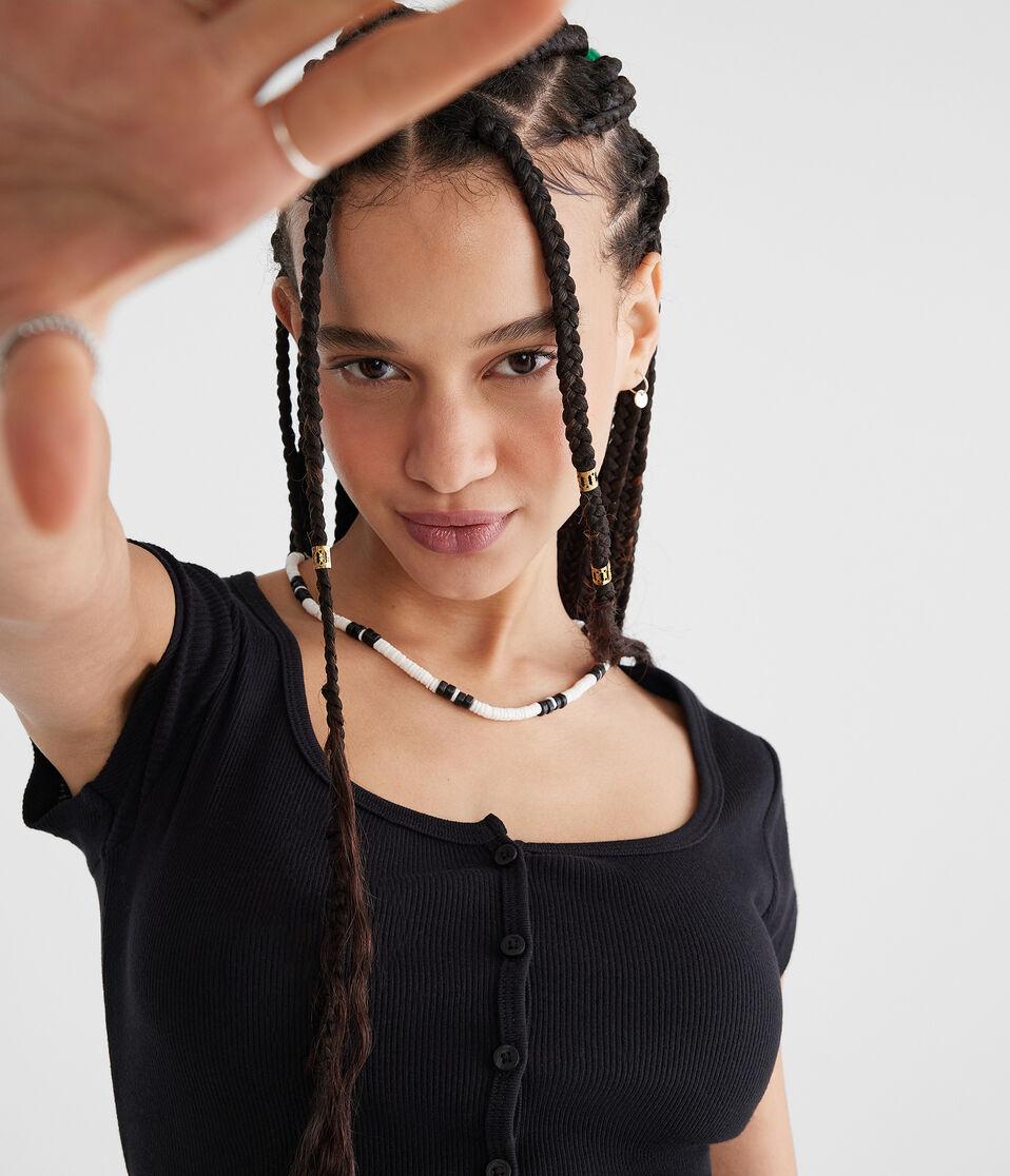 Aéropostale Seriously Soft Scoop-Neck Button-Front Tee Black Fox