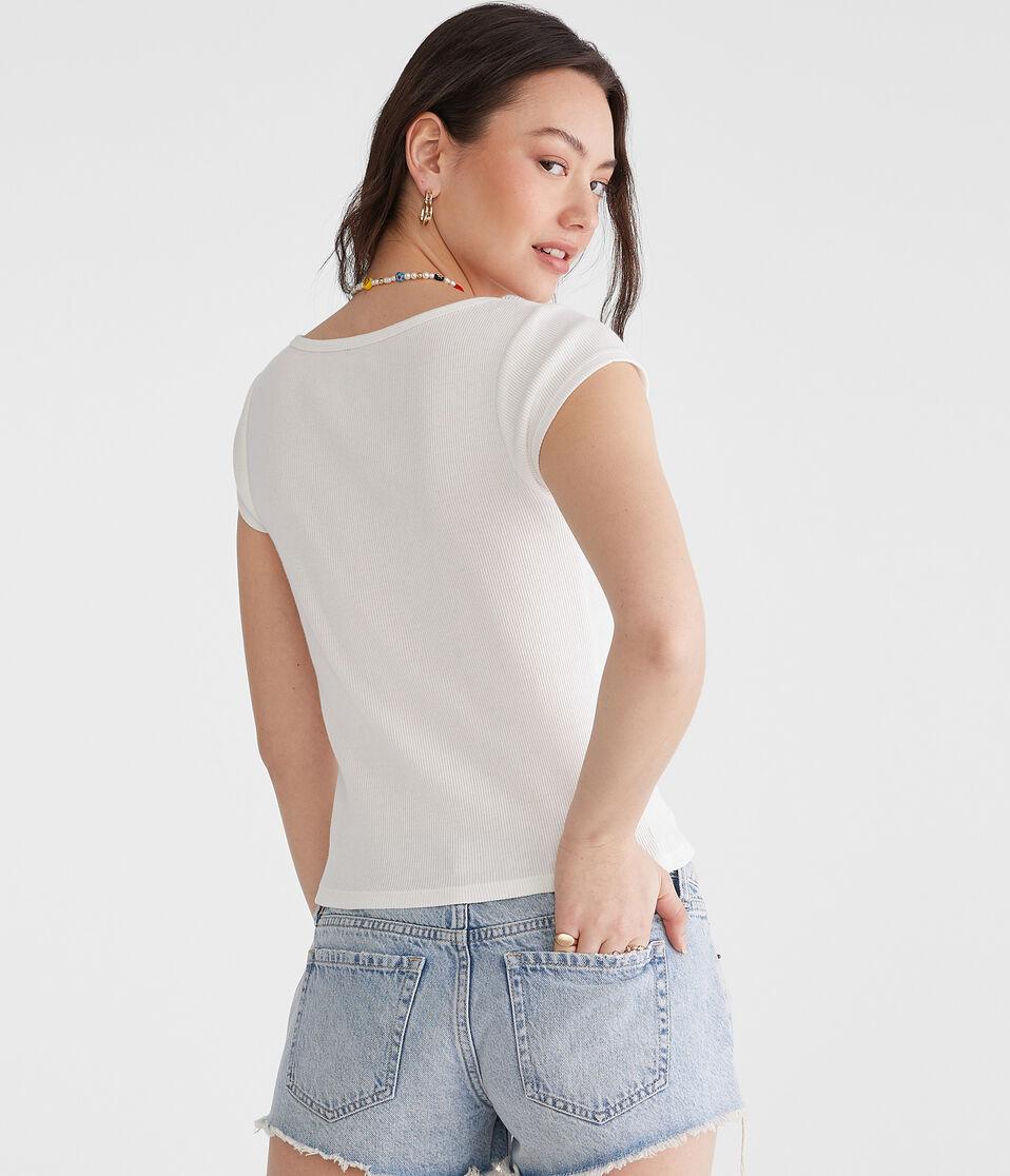 Aéropostale Seriously Soft Scoop-Neck Button-Front Tee Cream