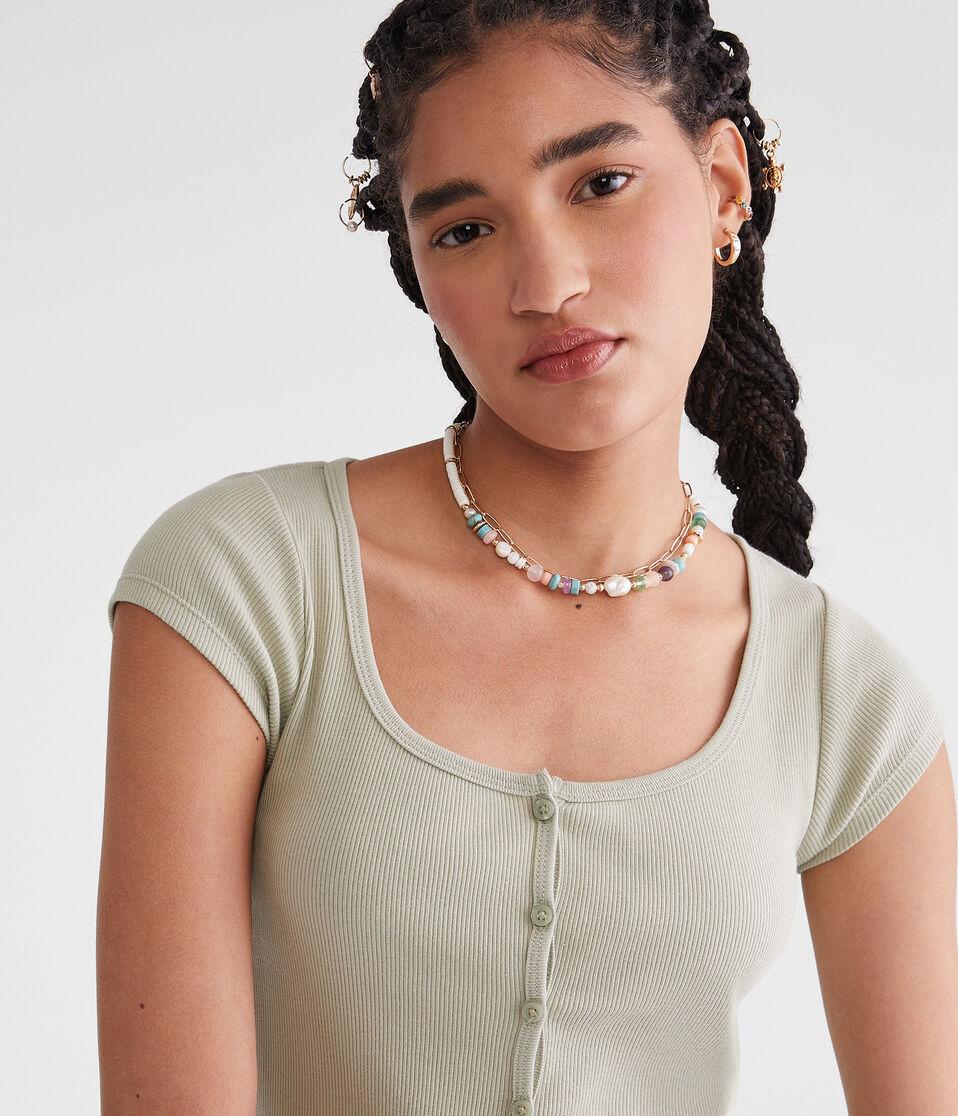 Aéropostale Seriously Soft Scoop-Neck Button-Front Tee Organic Olive