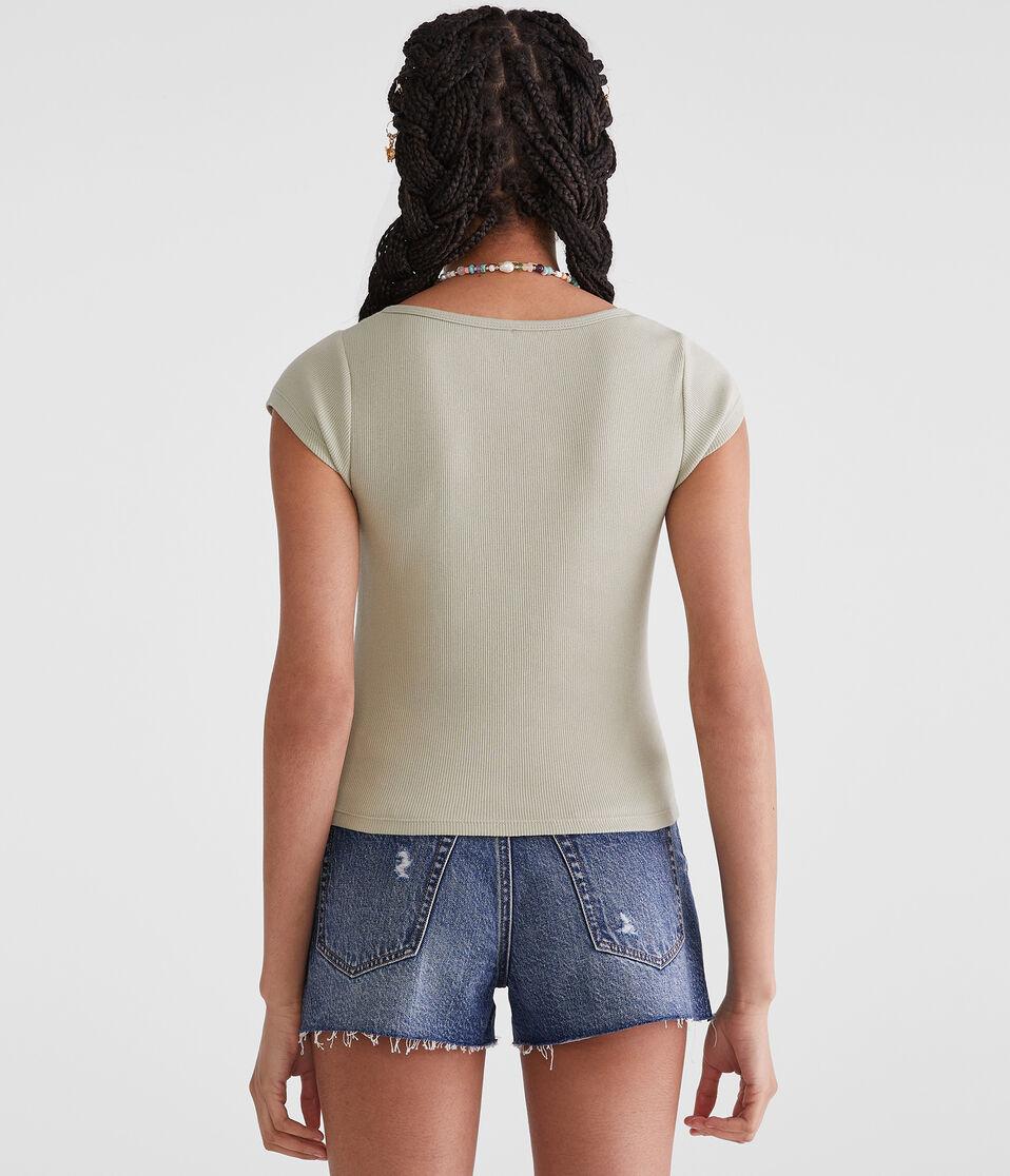 Aéropostale Seriously Soft Scoop-Neck Button-Front Tee Organic Olive